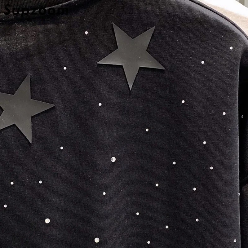 Fashion Trend Stars Rhinestone Diamond Summer Short Sleeve Luxury Men T-Shirt