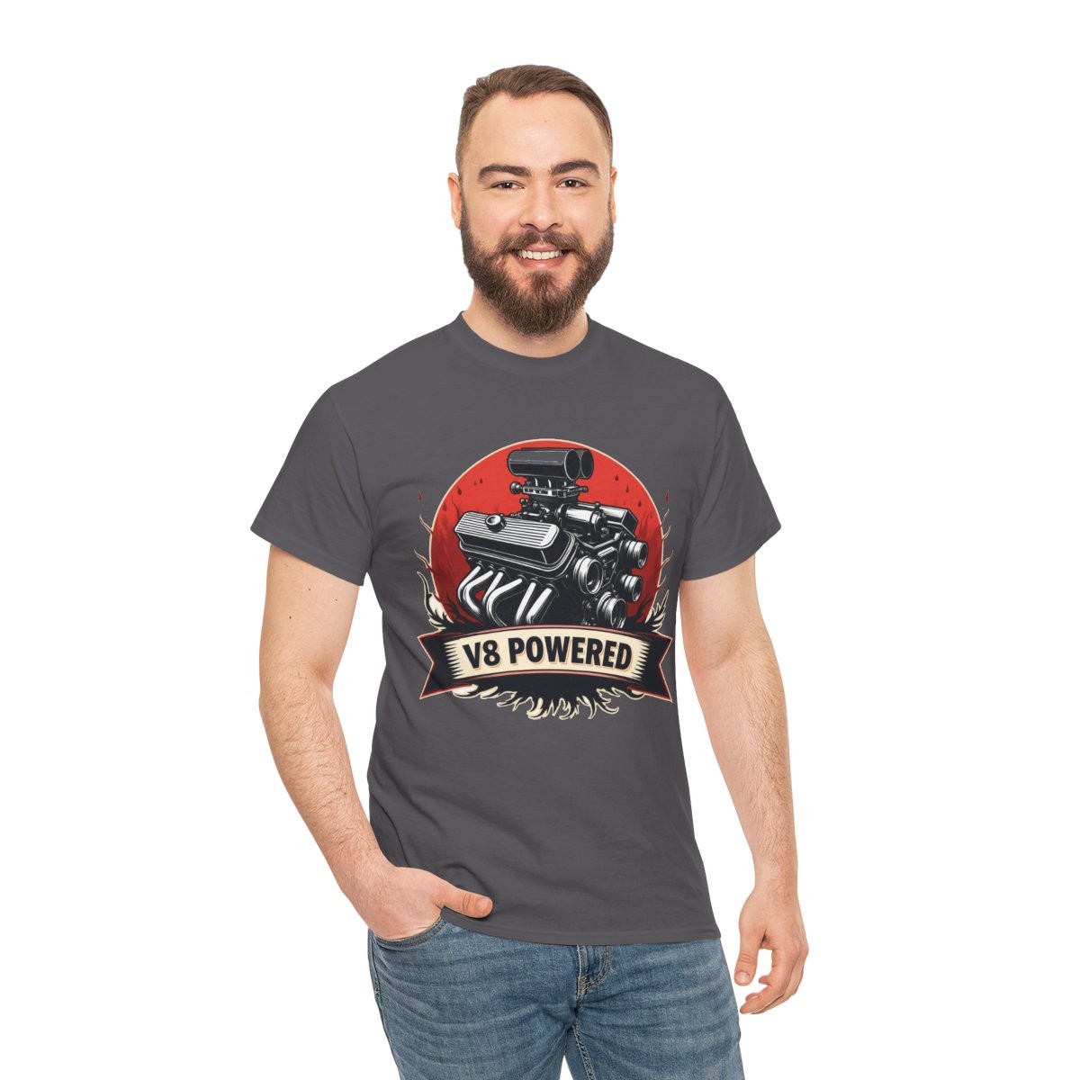 V8 Powered Muscle Engine T-Shirt Graphic Tee for Car Guys Gift