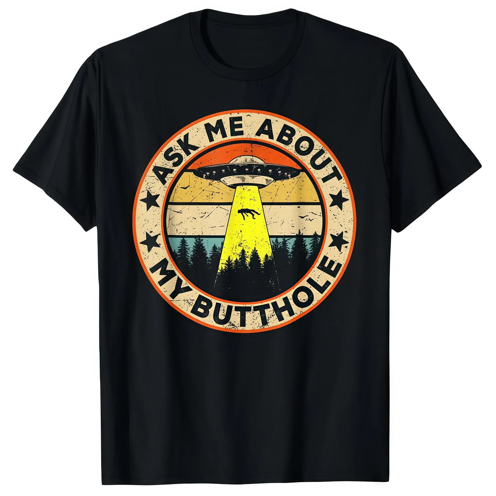 Men’s Cotton Short-Sleeve Round Neck T-Shirt Vintage UFO Alien Abduction Graphic