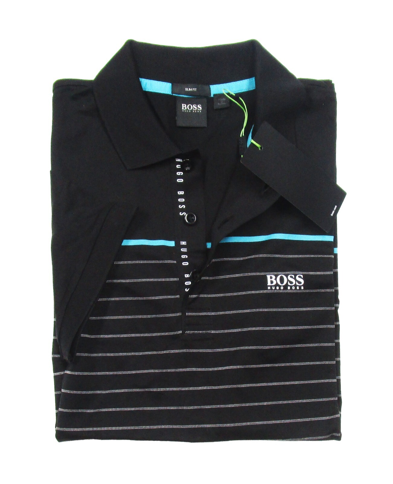 Boss Hugo Boss Men’s Black Paule 8 Stripe Slim Fit Short Sleeve Polo Shirt