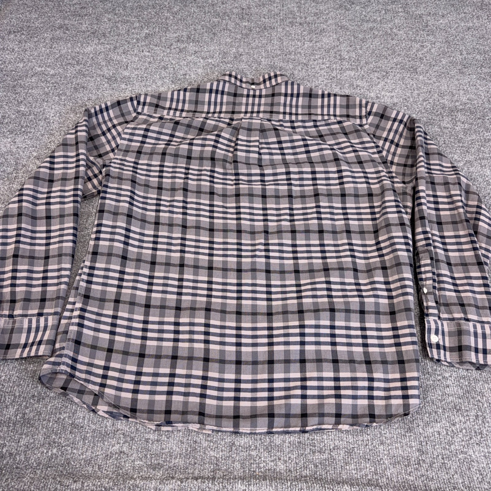Billy Reid Shirt Men Large Gray Tan Plaid Cotton Standard Fit Casual Button Down