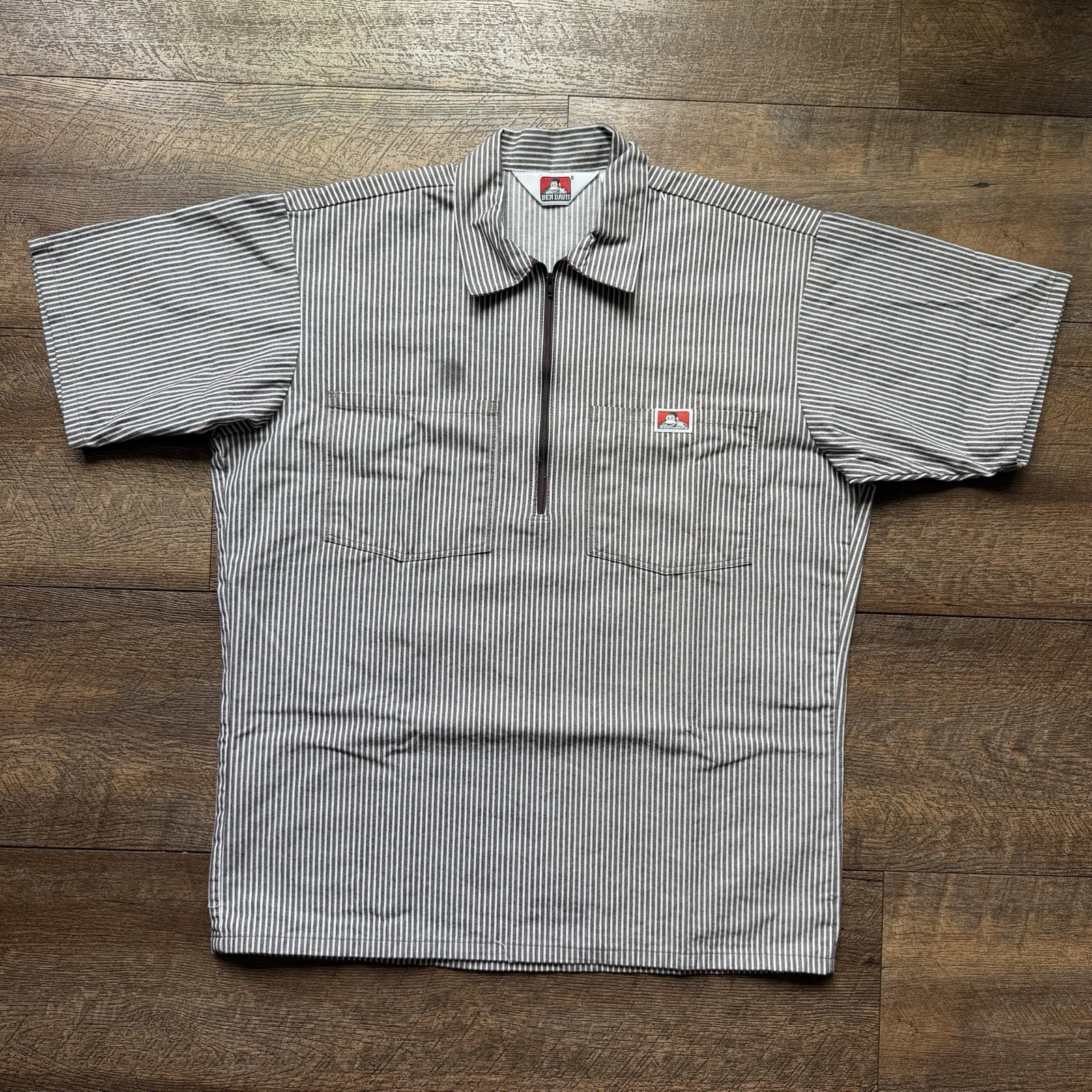 Mens M Ben Davis Pinstripe Half Zip Mechanic Workwear Streetwear Polo Shirt