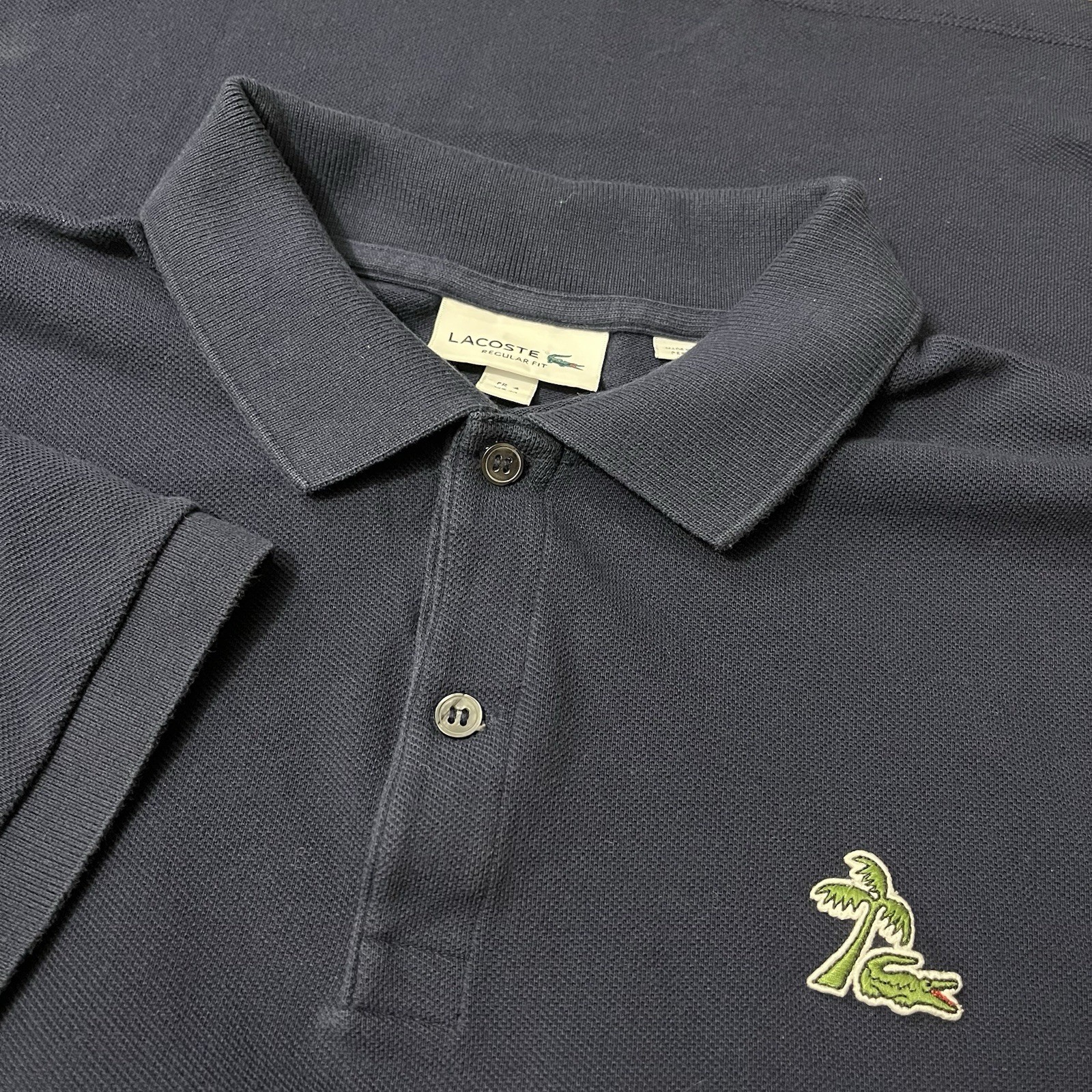 Lacoste Polo Shirt Mens M Blue Pique Button Casual Comfort Golf Palm Tree RARE