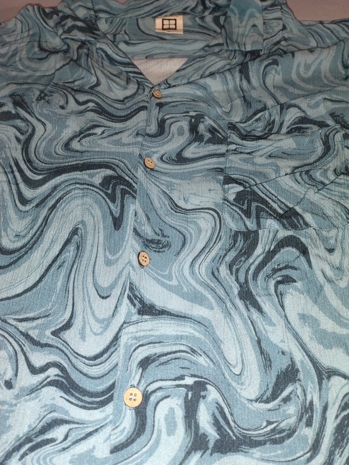 Insight Resort Shirt XL Blue Marble Swirl Camp Collar Button Up Short Sleeve