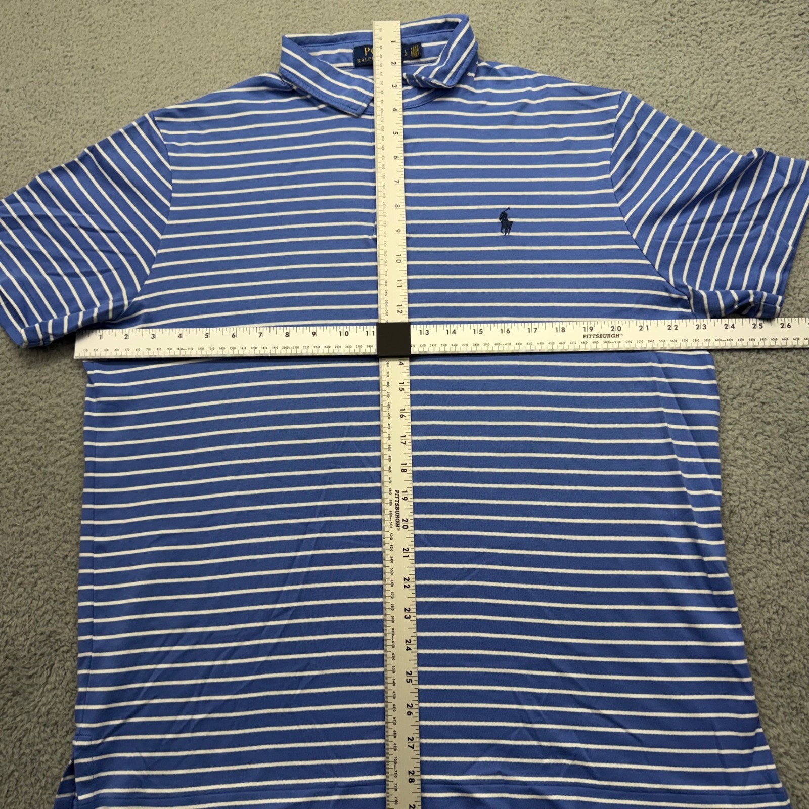 Polo Ralph Lauren 7107093 Mens Large Royal Blue White Striped S/S Polo Shirt 180