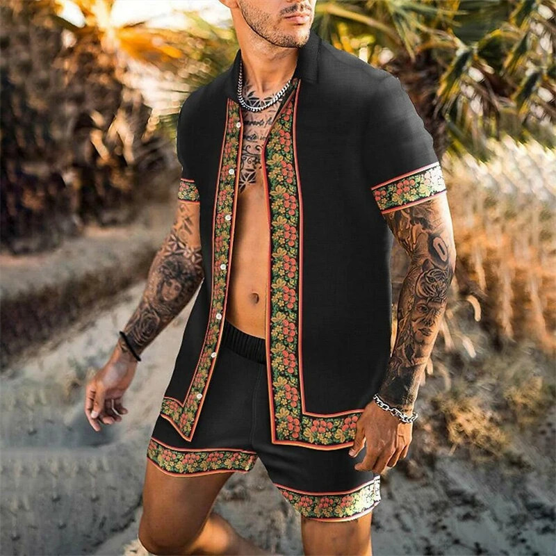 Men 2-Piece Set Summer Outfit Short Sleeve Sweatshirt T Shirts and Shorts Suits