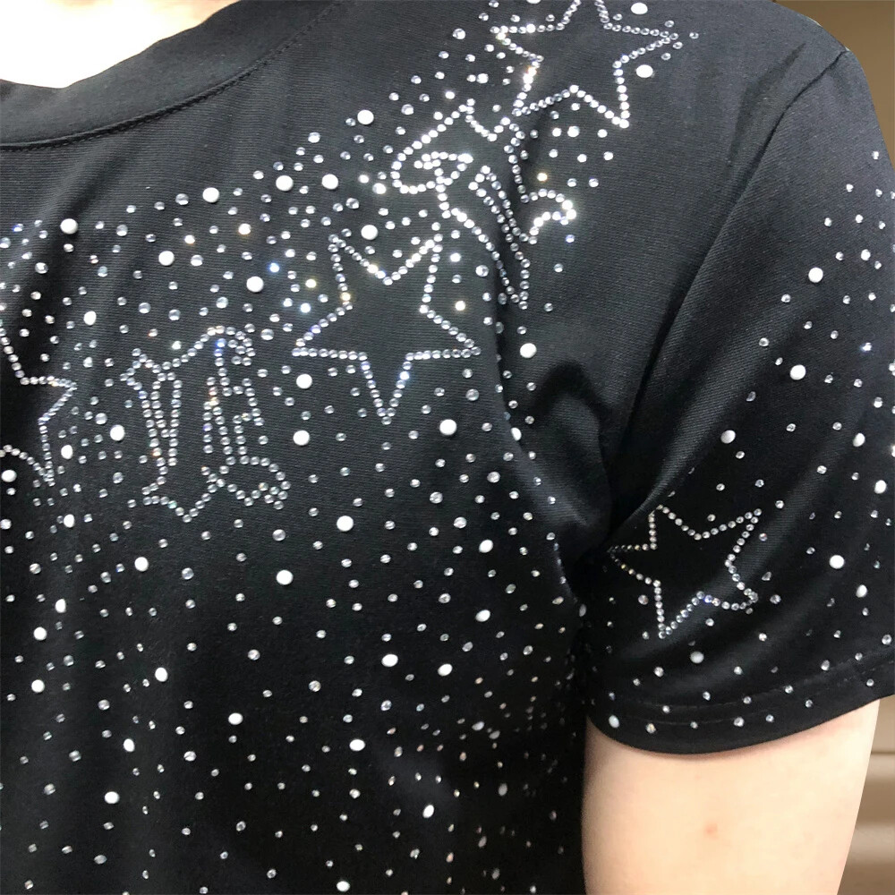 Fashion Star Rhinestone Diamond Summer Short Sleeve Luxury Men Trend T-Shirt