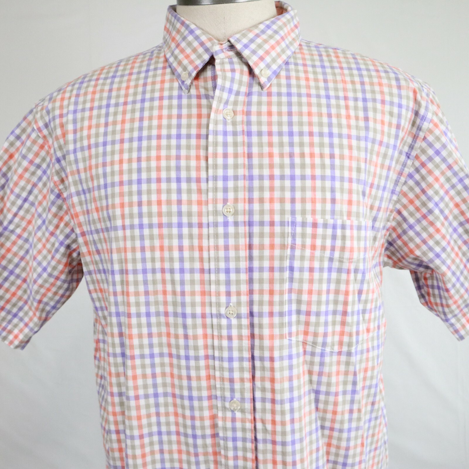Haggar Shirt Mens Large Stretch Pocket Button Down Colorful Plaid Short Sleeve