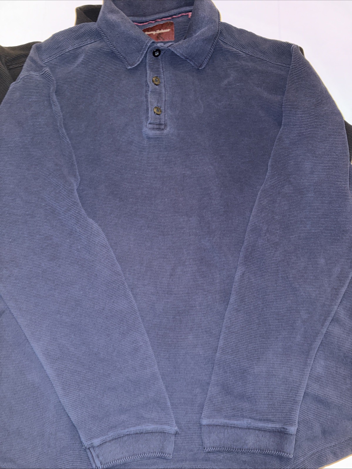 Tommy Bahama Polo Shirt Men’s Medium Navy Long Sleeve Rib Knit Silk & Cotton