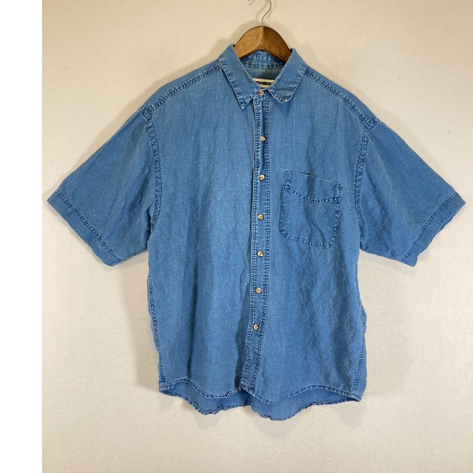 Coastal Linen Fenn Wright & Mansong Mens Med Blue Short Sleeve Button Down Shirt