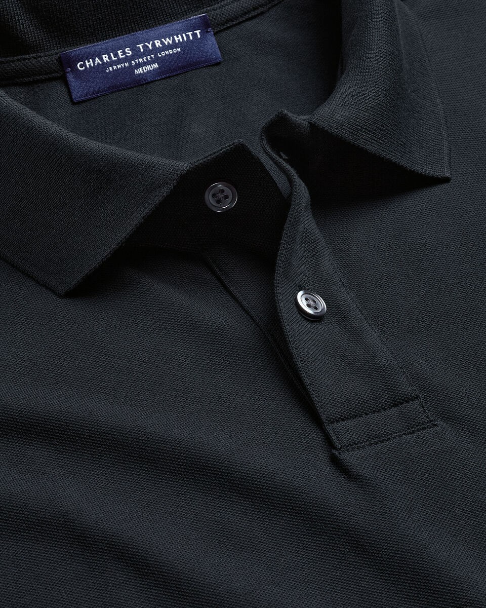 Charles Tyrwhitt Pique Polo Shirt Black Mens Size L Soft Breathable Classic