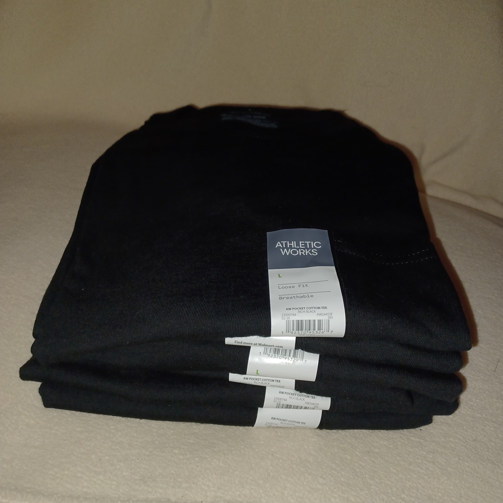 6 Pack Athletic Works Men’s L Black Cotton Pocket Shirt Loose Fit Breathable HH