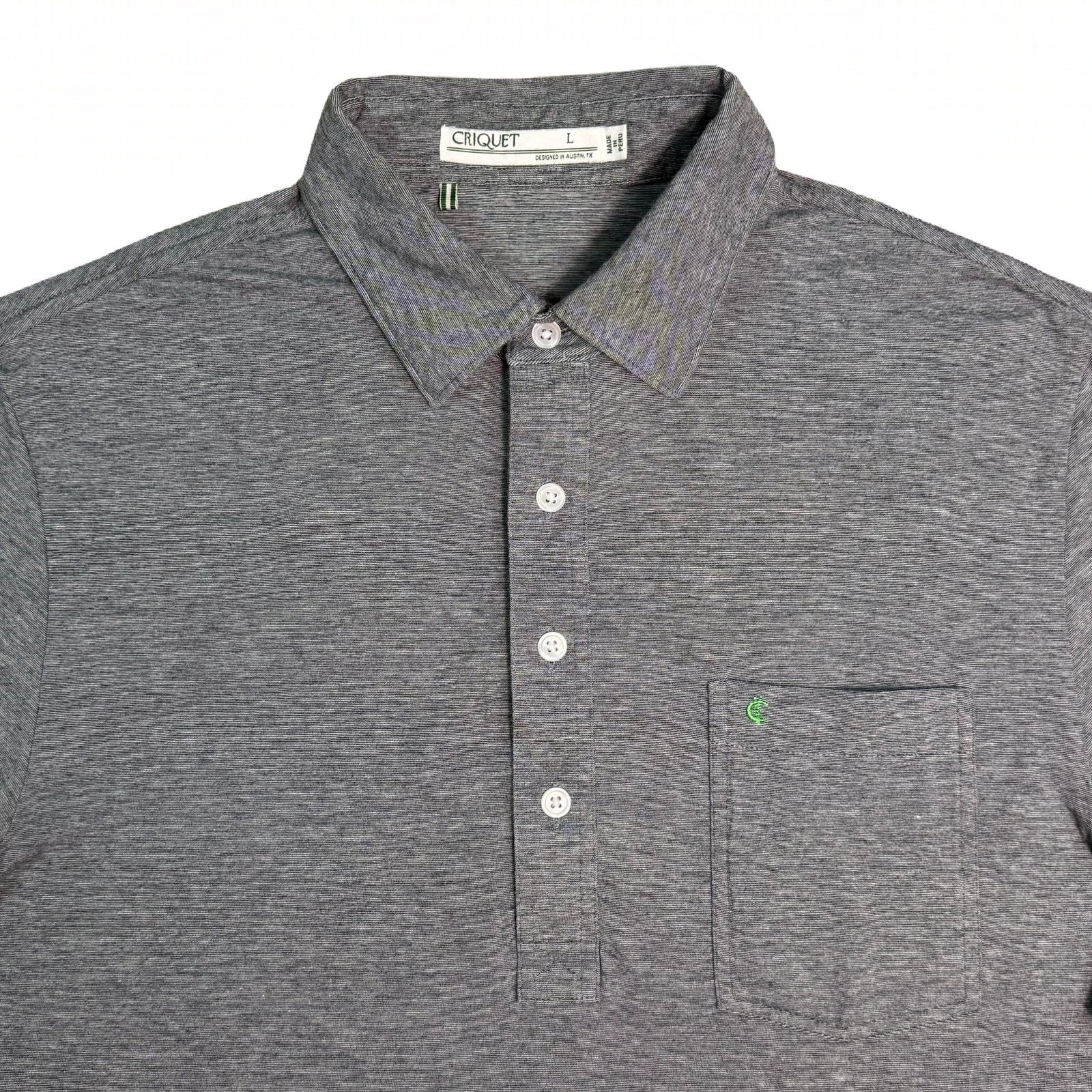 Criquet Mens Performance Players Polo Shirt Grey Heather Pima Cotton Stretch L