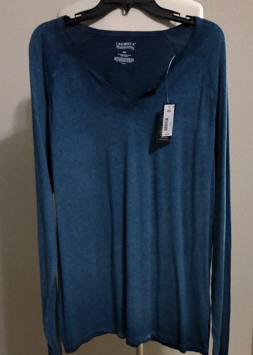 NWT MEN CREMIEUX ( XXL) LONG SLEEVE NOTCH NECK COTTTON TITAN BLUE DENIM SHIRT