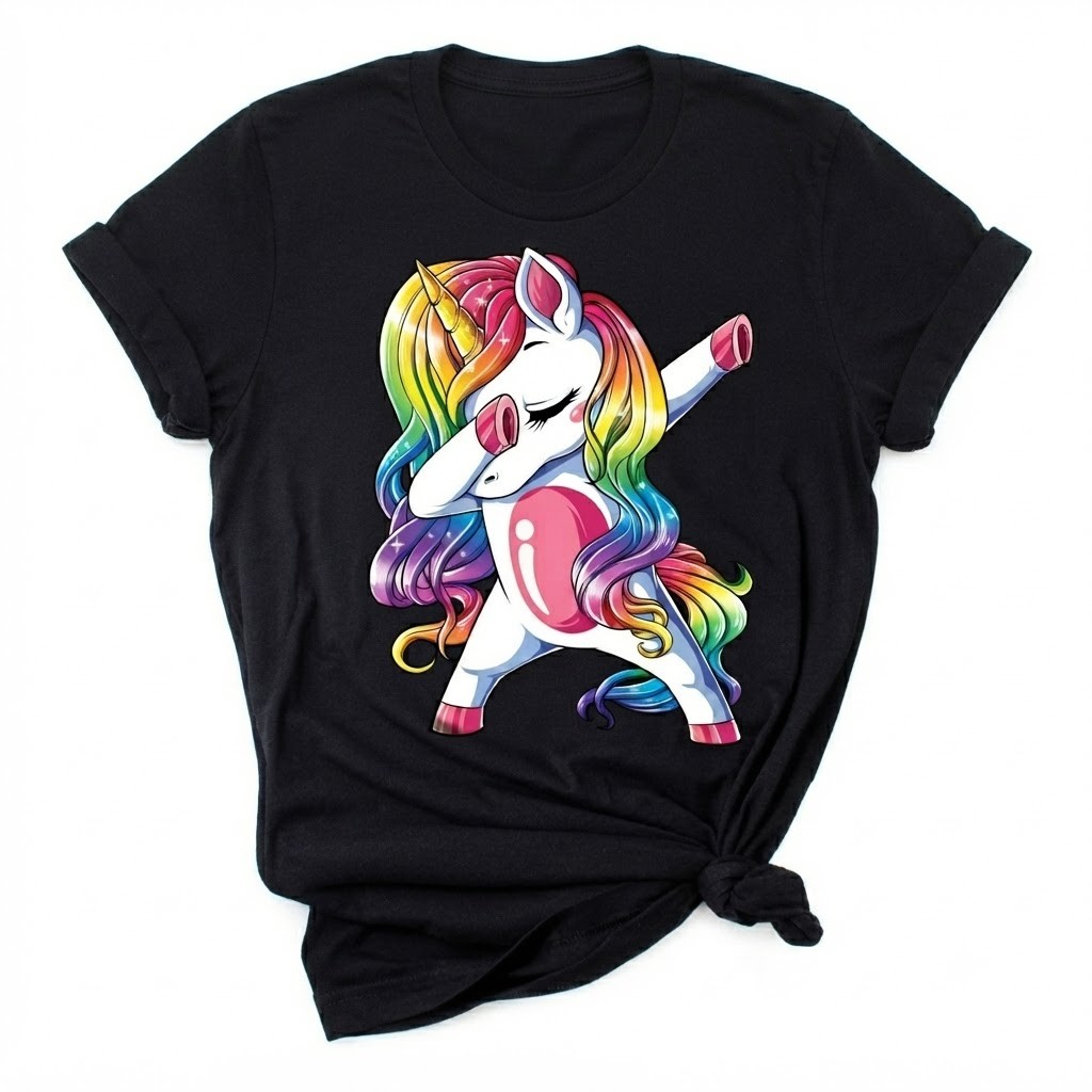 Dabbing Unicorn Rainbow Unicorn Black T-Shirt