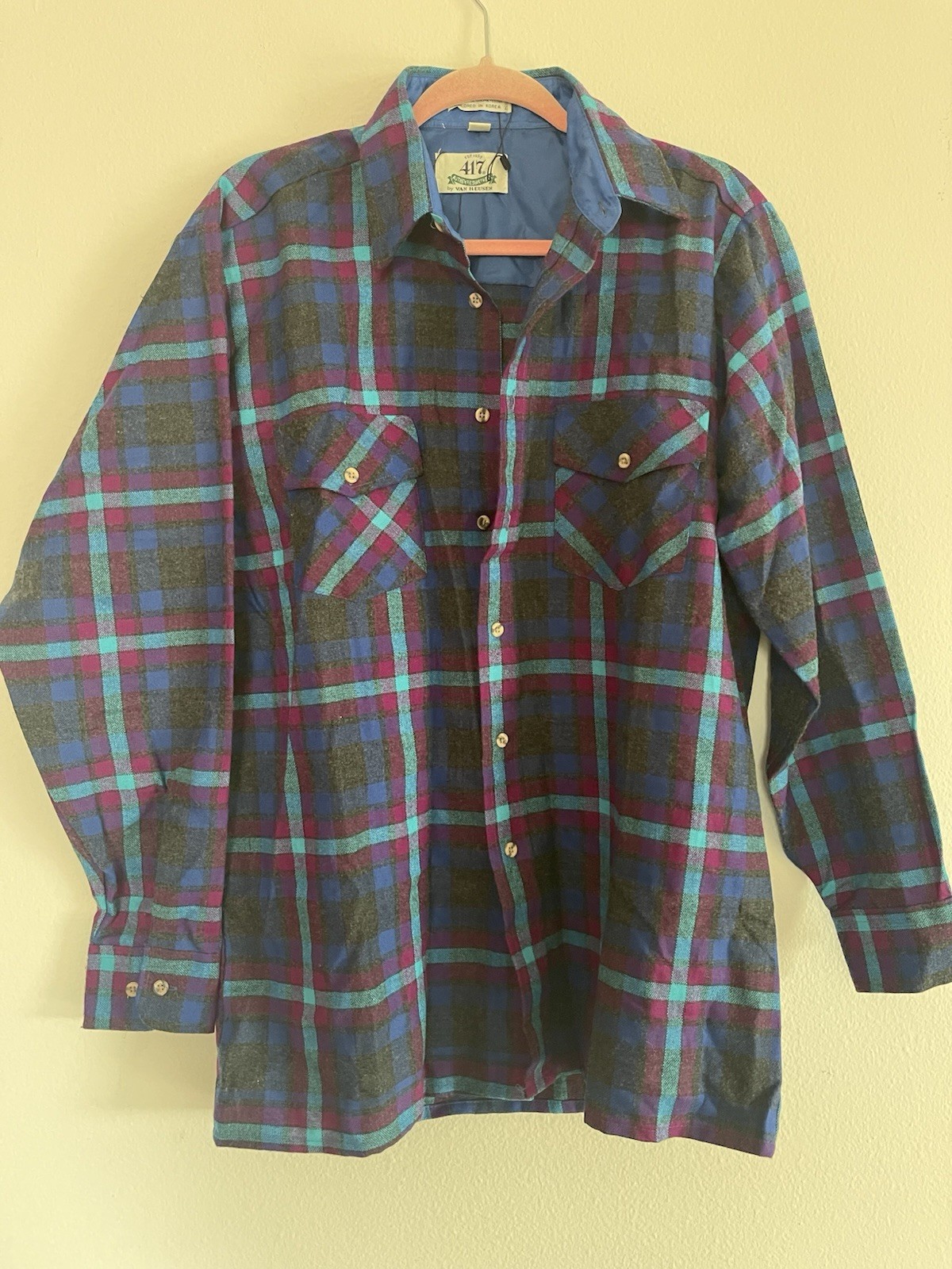 By Van Heusen Acrylic Polyester Vintage Plaid Shirt Tailored In Korea Size M