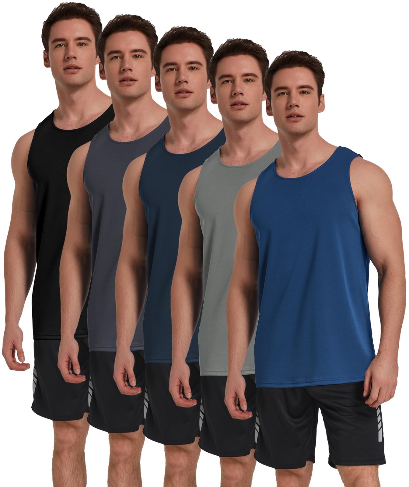 5 Pack Men’s Workout Tank Tops Sleeveless Mesh Muscle Gym Shirt Quick Dry Bla…