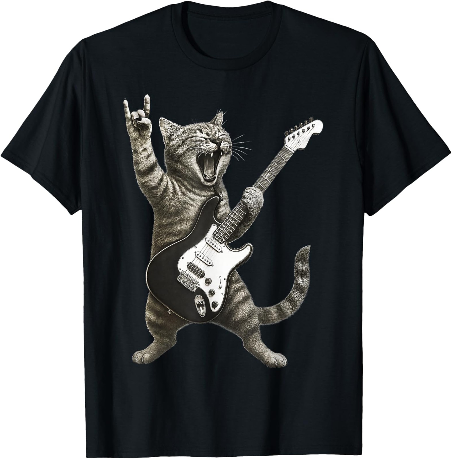 Funny Cat Playing Guitar Rock and Roll Video Games Unisex T-Shirt
