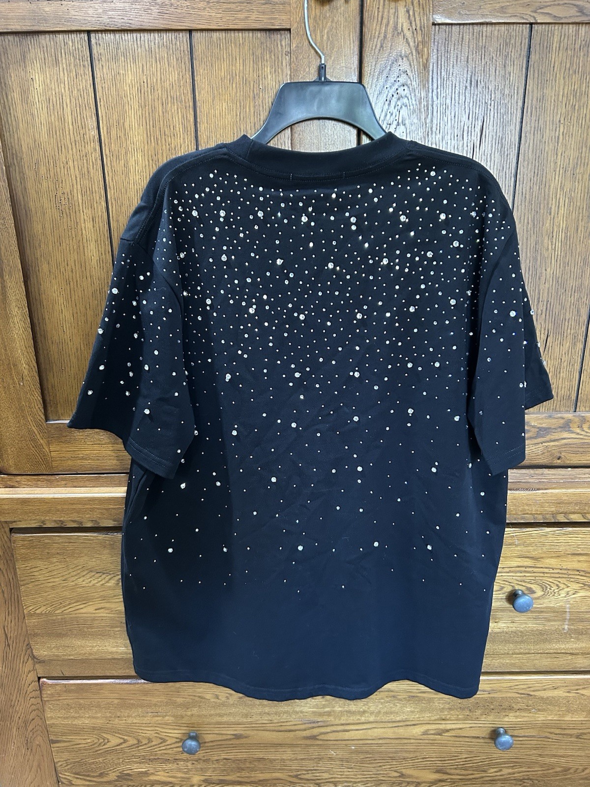 Vybes Luxury Diamond Star Rhinestones Fashion Black White T-Shirt High Quality