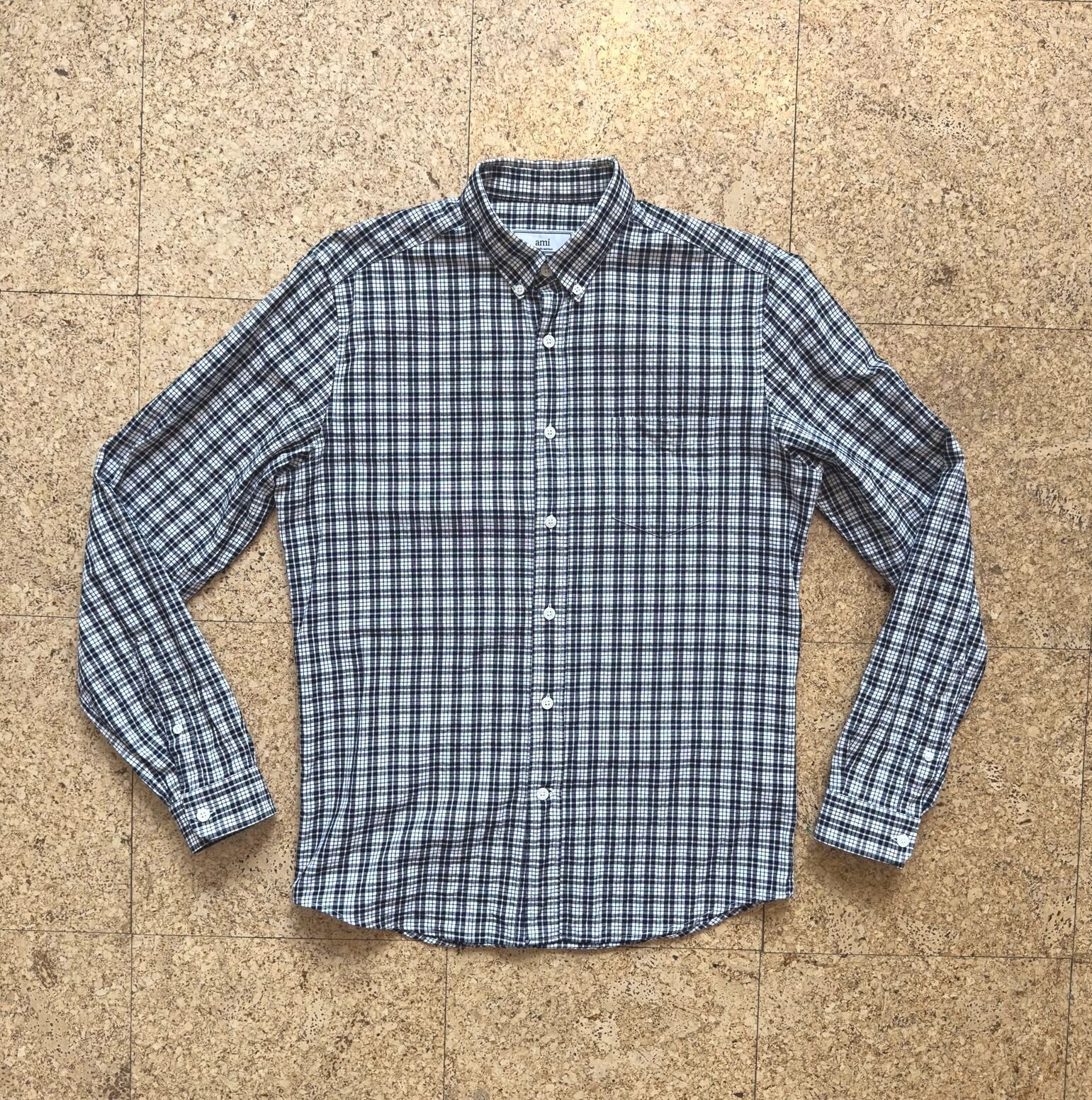 Ami Paris Button Up Shirt Men’s 39/Medium Black White Plaid Check Cotton Luxury