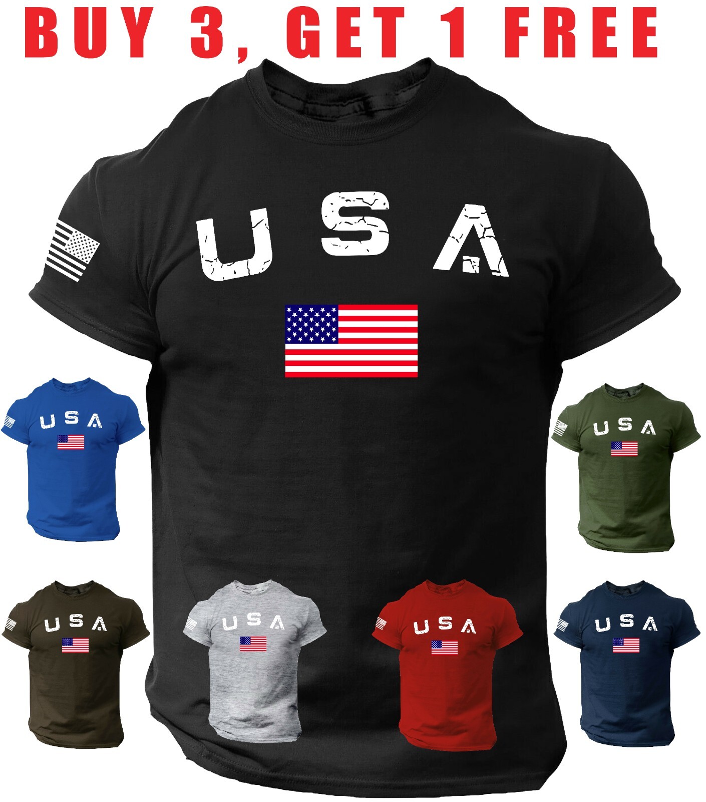 New Men’s USA Flag T Shirt American Patriotic 100% Cotton