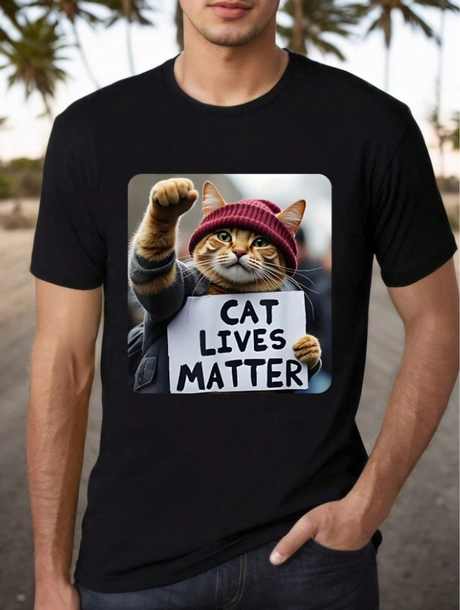 Cat Lives Matter” Funny Quotes T-Shirt – 100% Cotton, Casual & Outdoor Wear, Mac