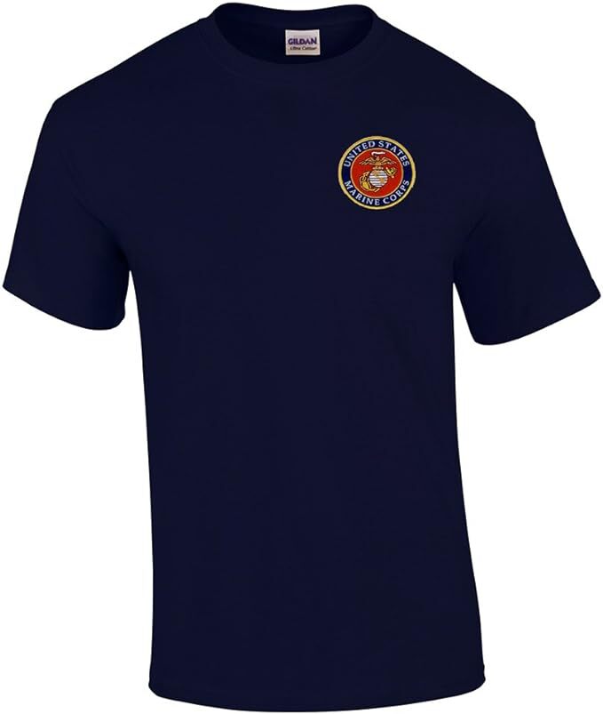 US Marine Corps Embroidered T-Shirt Navy Blue USMC Licensed -all sizes-
