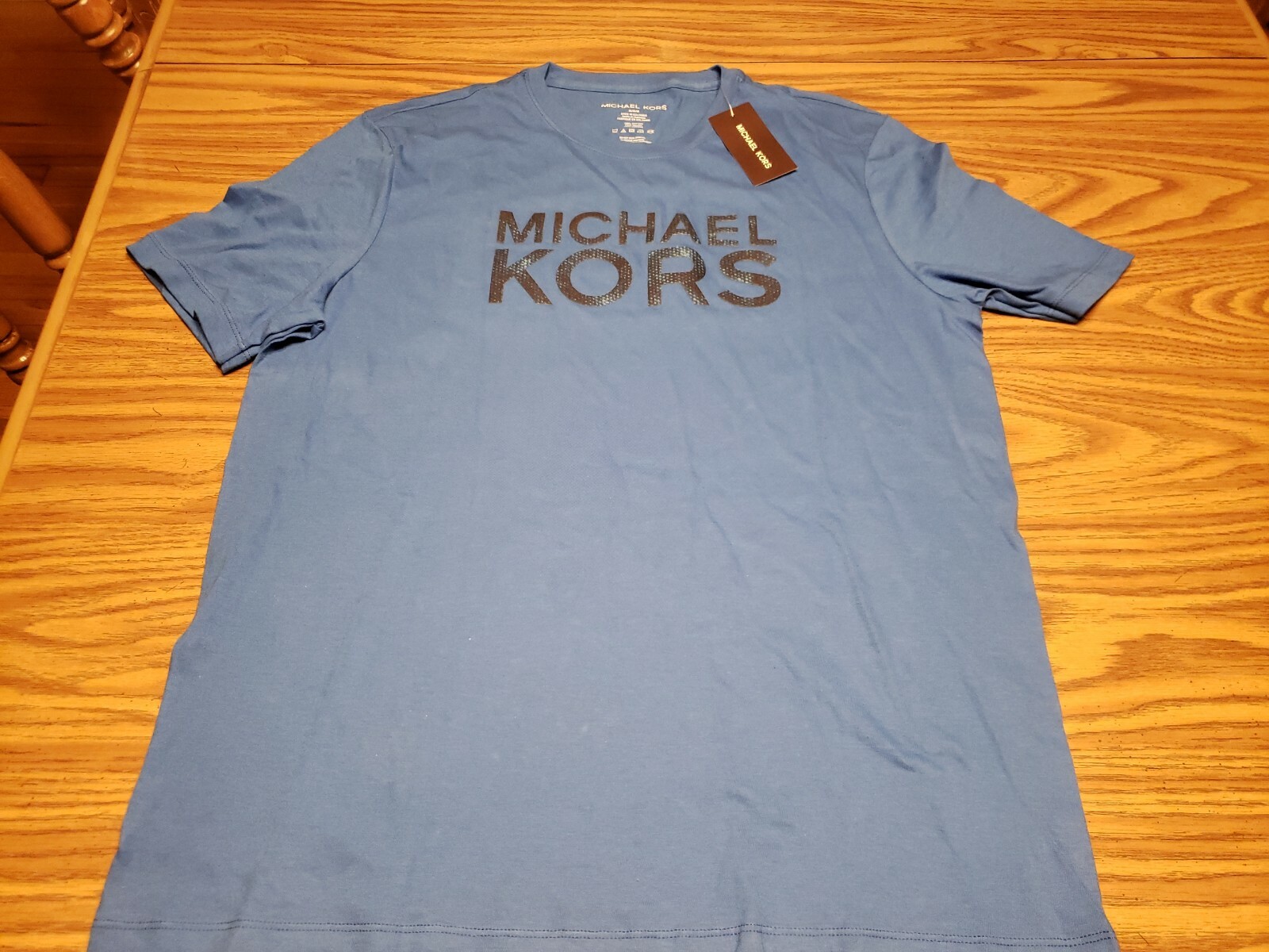 NWT $49.50 Men’s MICHAEL KORS Designer Pop Blue Cotton T-Shirt w/Black Logo