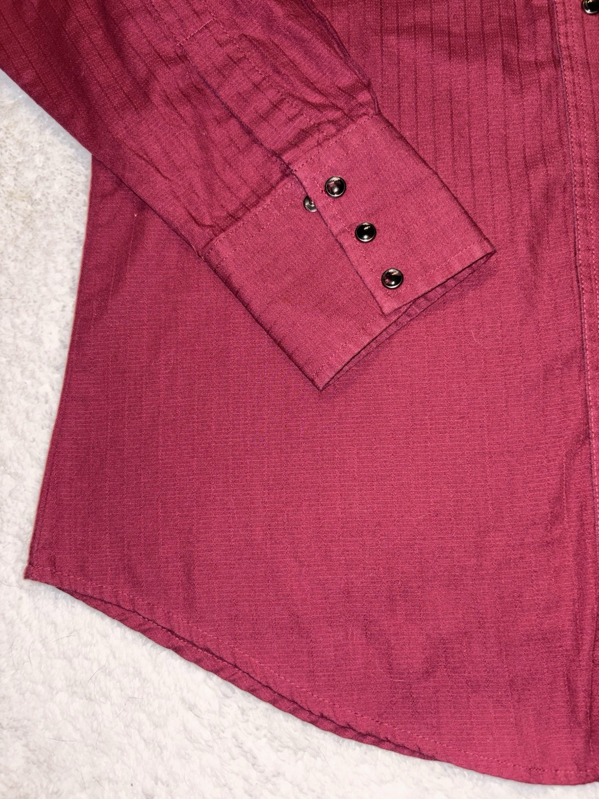 Wrangler Mens Pearl Snap Tortoise Shell Cowboy Western Burgundy Shirt Cotton Med