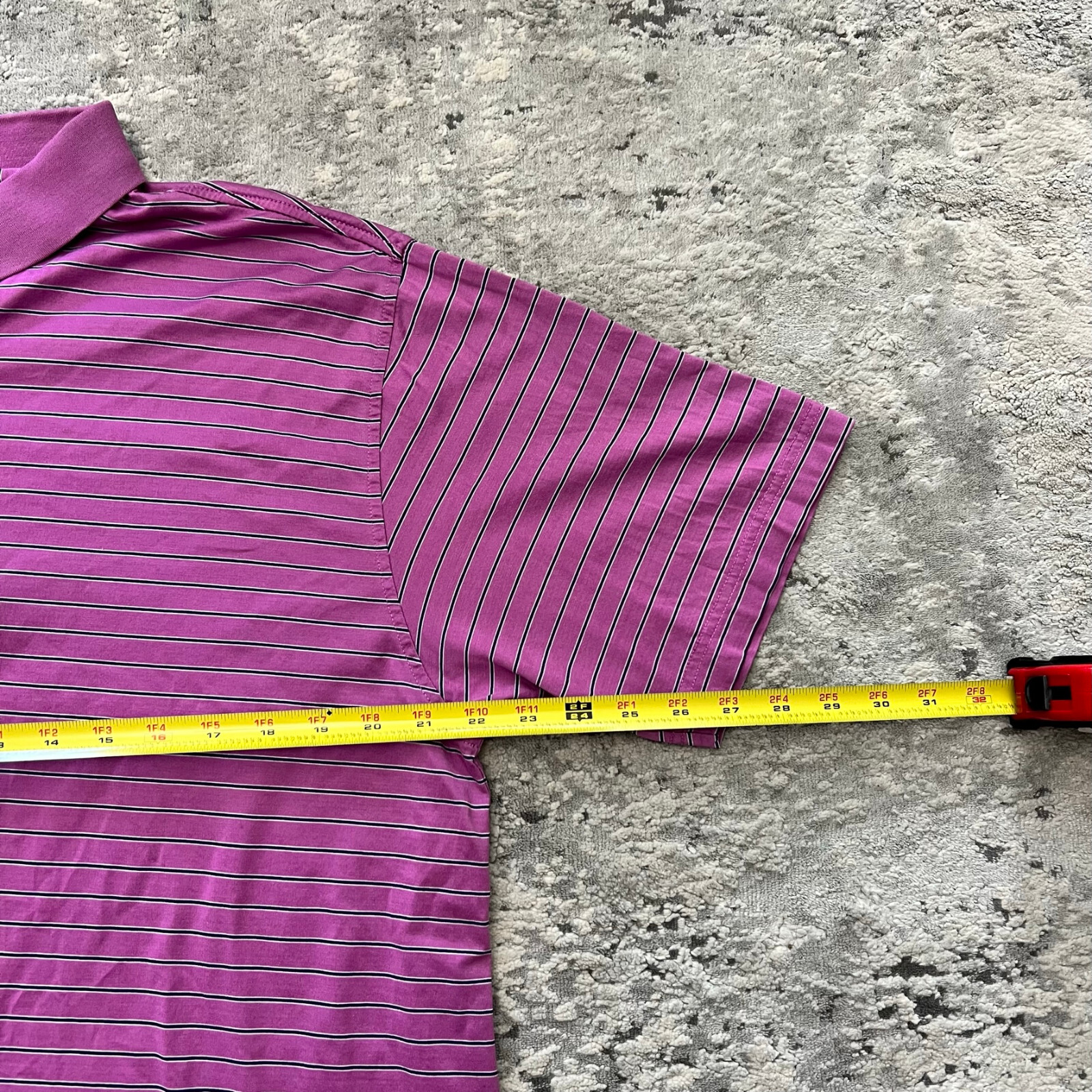 Peter Millar Polo Shirt Men L Purple Striped Short Sleeve Stretch Summer Comfort
