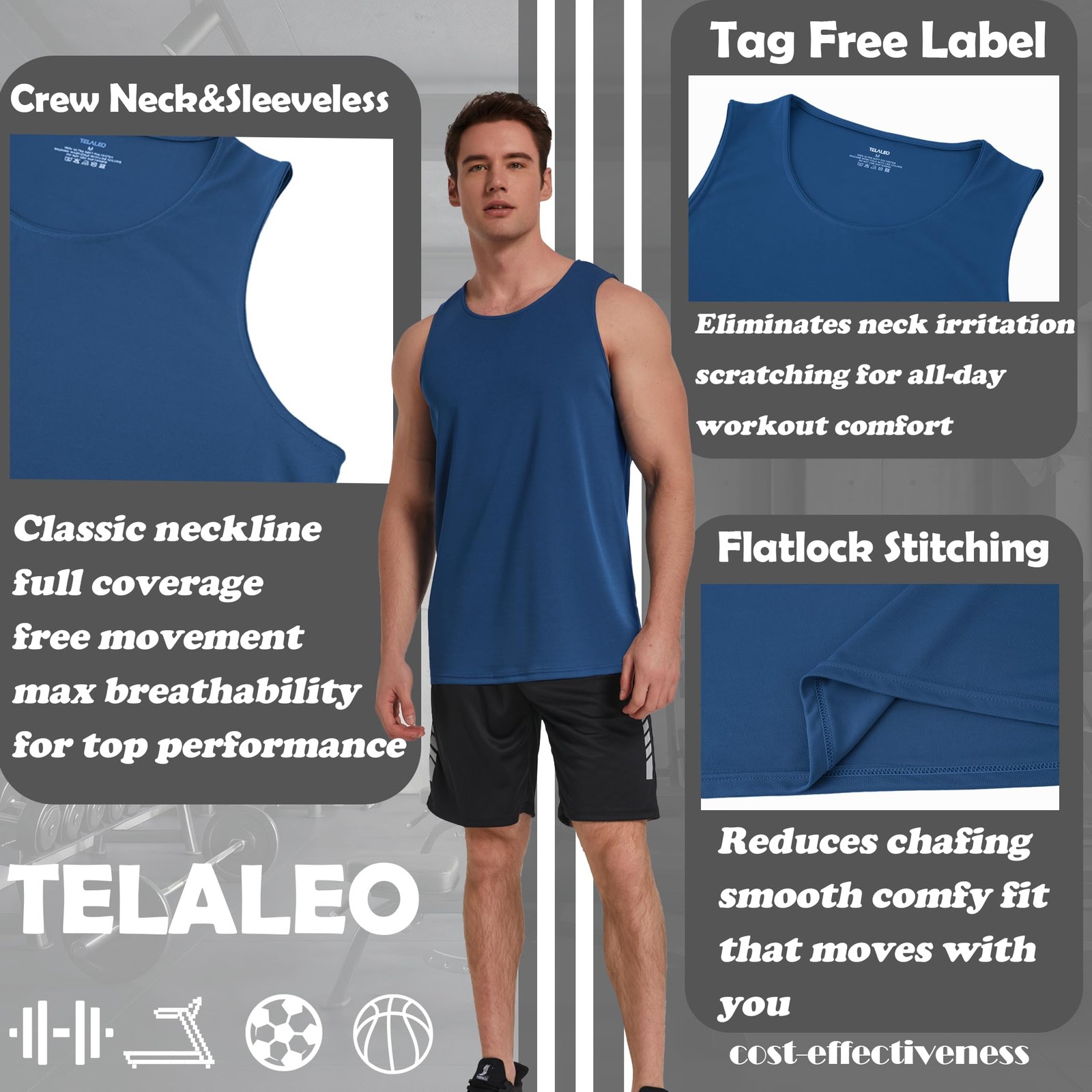 5 Pack Men’s Workout Tank Tops Sleeveless Mesh Muscle Gym Shirt Quick Dry Bla…