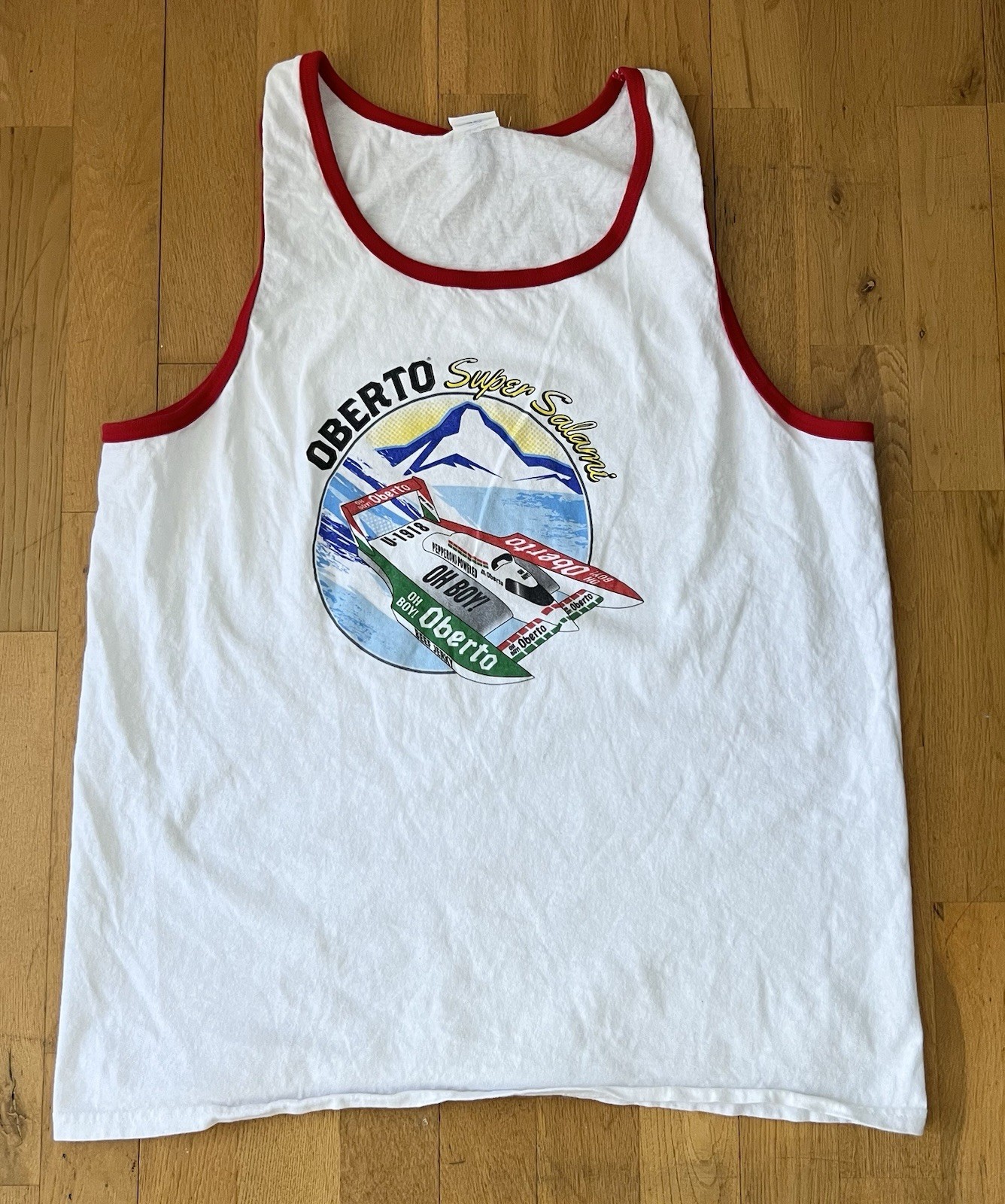 2000s Oberto Super Salami Shirt L – Beef Jerky Hydroplane Racing Tank Top HTF 🥩