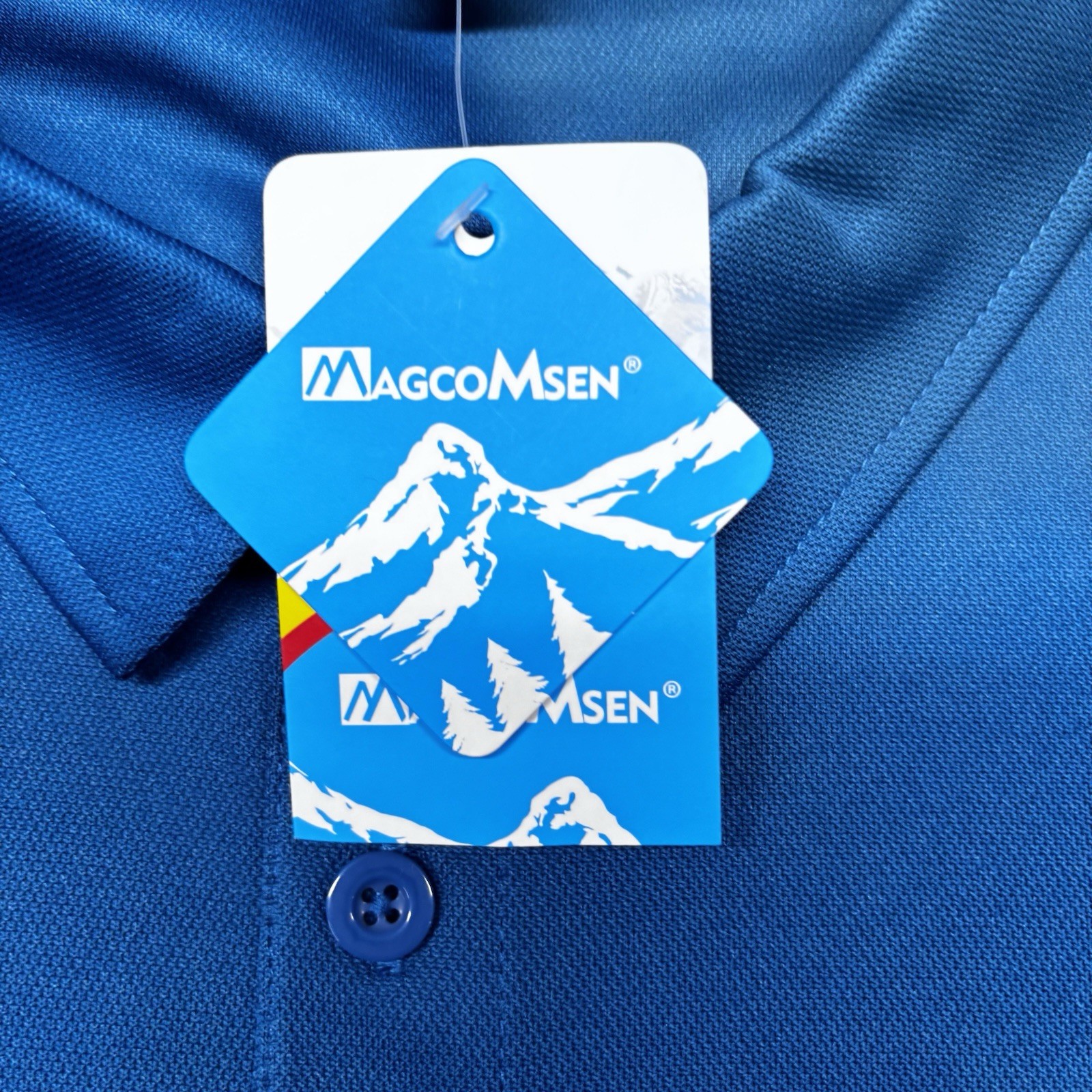 Magcomsen Mens Polo Golf Shirt Large Blue Performance Short Sleeve NWT