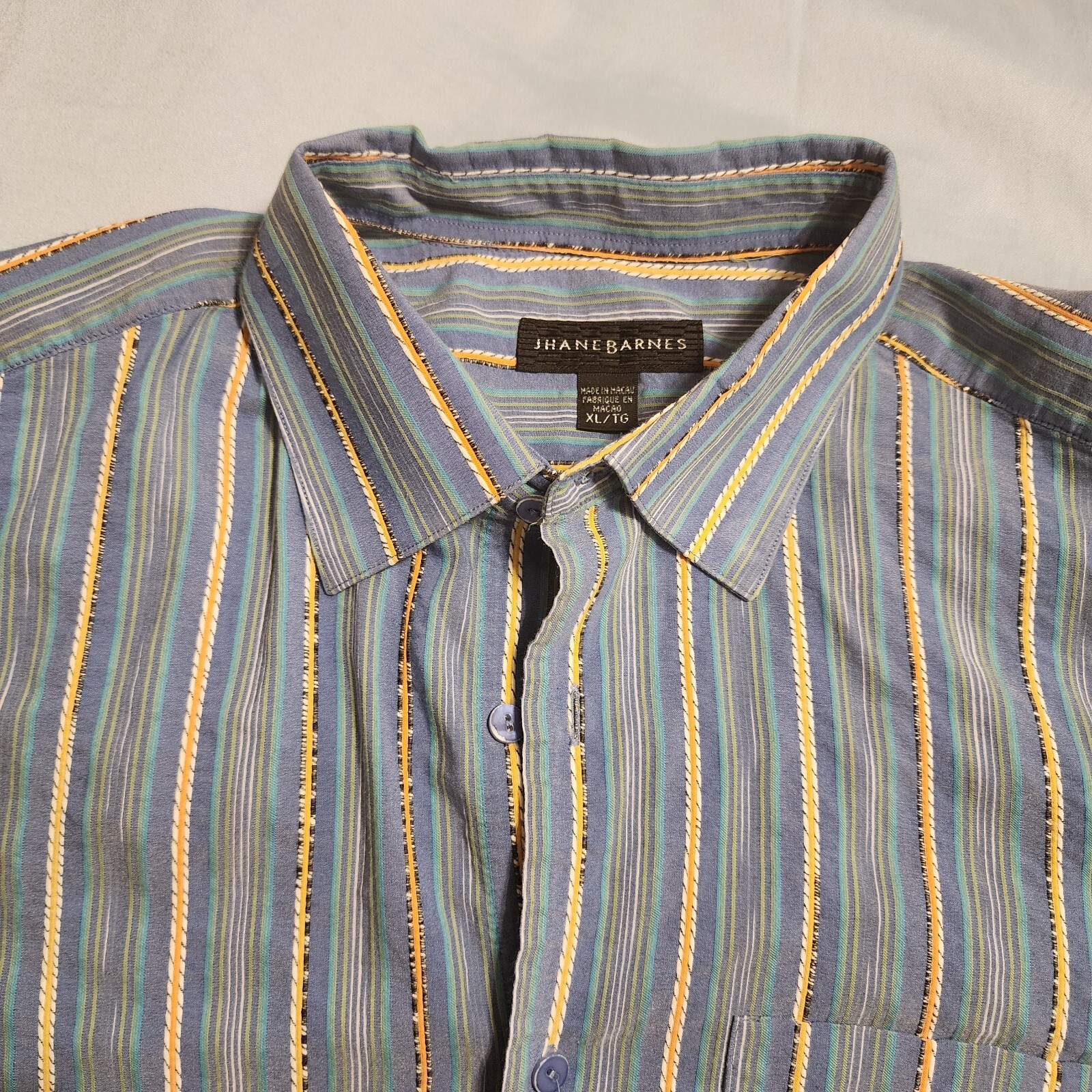 JHANE BARNES CASUAL BUTTON UP-COTTON/POLY/ACRYLIC-XL-DRY CLEAN/MACHINE WASH-BLUE