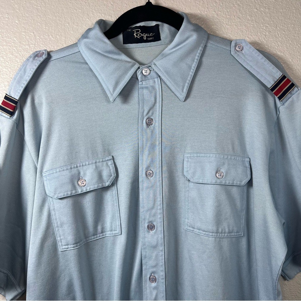 VINTAGE The Rogue Shirt Light Blue Men XL Short Sleeve Cotton Blend Military