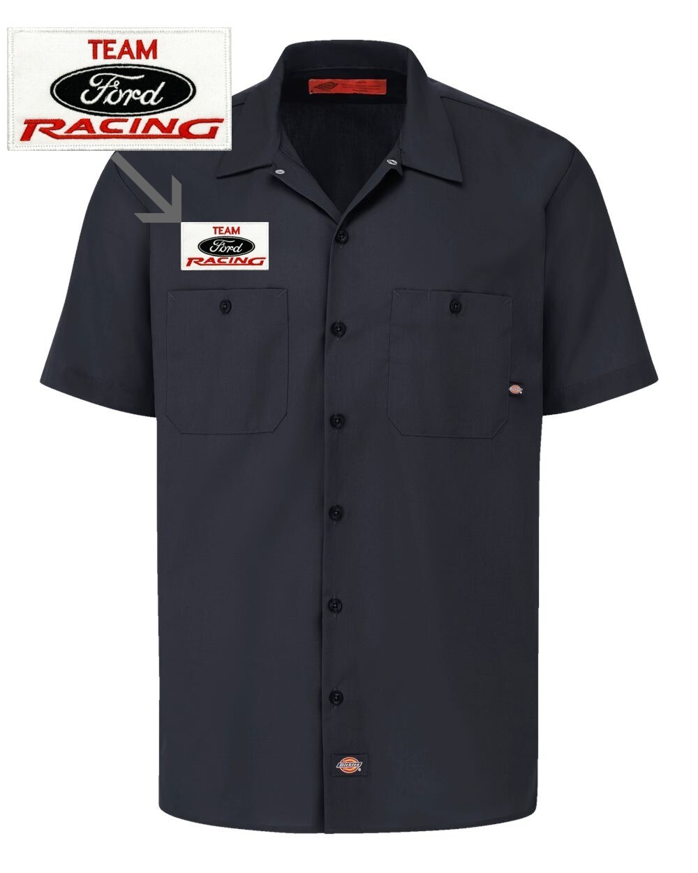 FORD Racing Retro Patch DICKIES Short Sleeve Work Shirt Classic Mustang GT S-5X