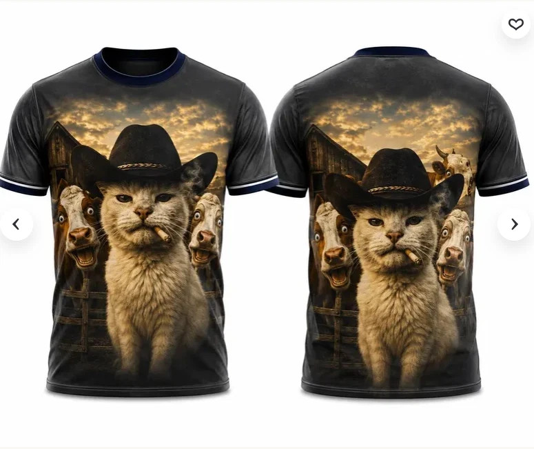Cowboy Cat T-Shirt, 3D Graphic Meme Tee, Trippy Western Cat Shirt S65