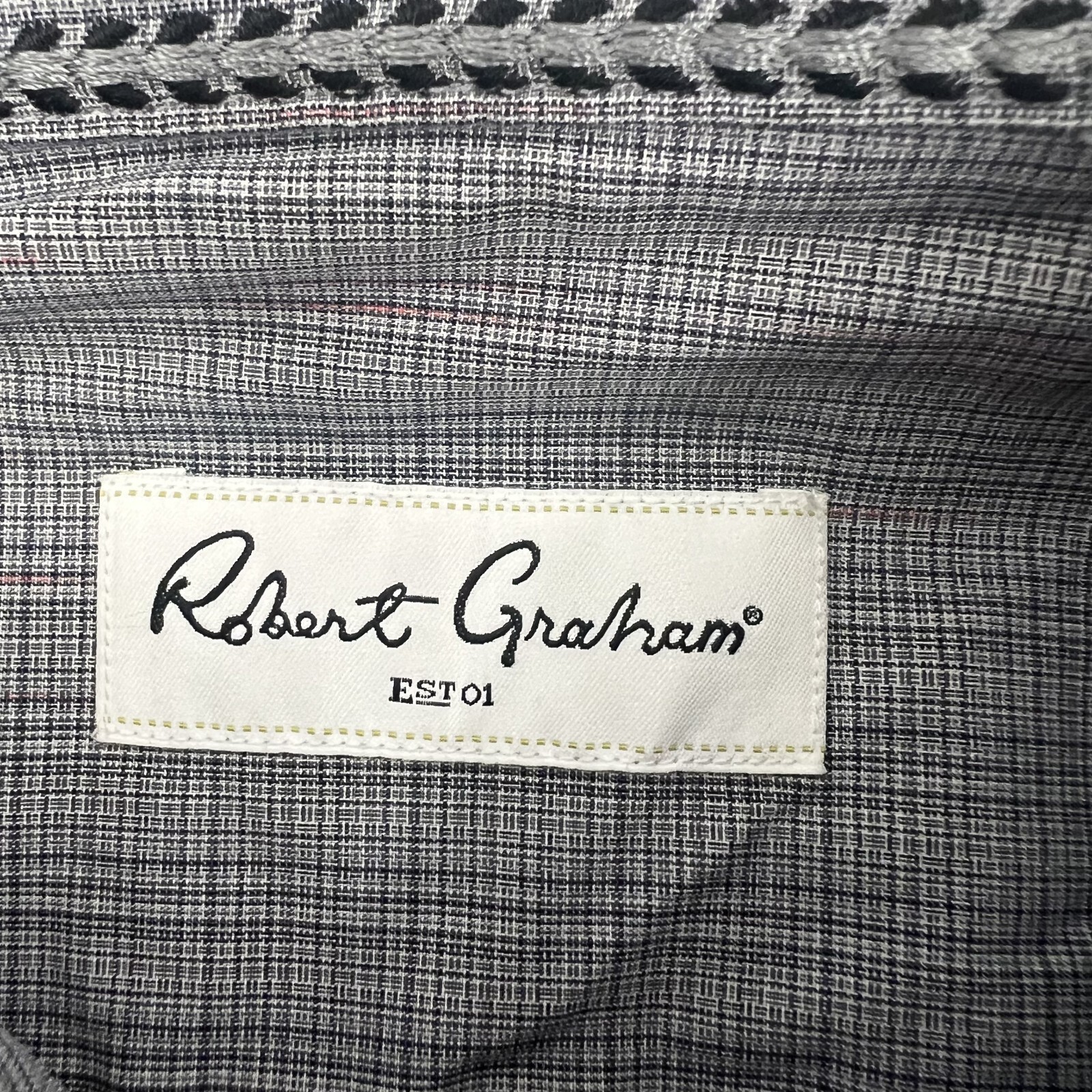 ROBERT GRAHAM Men’s 42/16.5 Gray Plaid Long-Sleeve Button-Up Dress Shirt Stretch