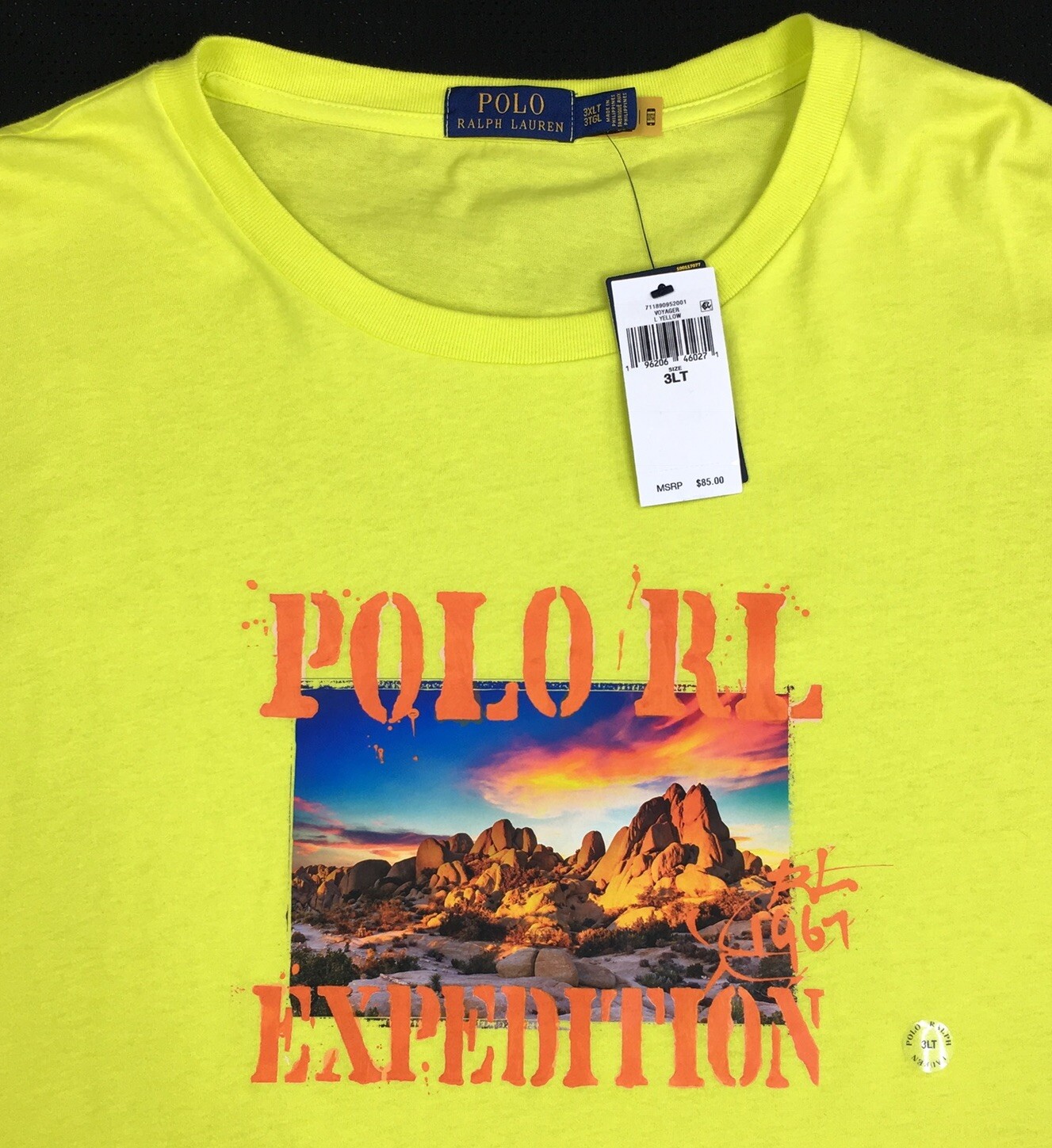 Men’s Polo Ralph Lauren Expedition Desert Graphic T-Shirt Neon 3XLT 3LT Big NEW