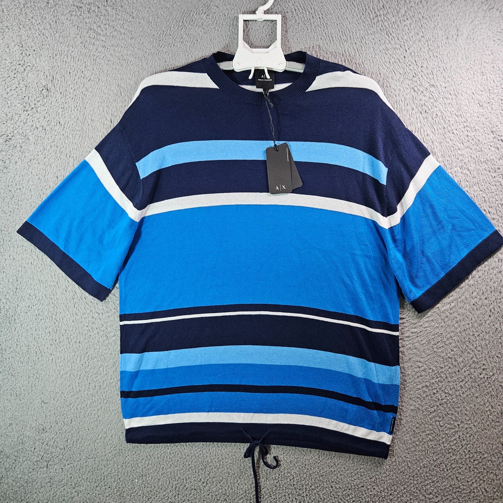 $100 NEW Armani Exchange Tee Men Medium Lightweight Striped Cotton Silk Blend