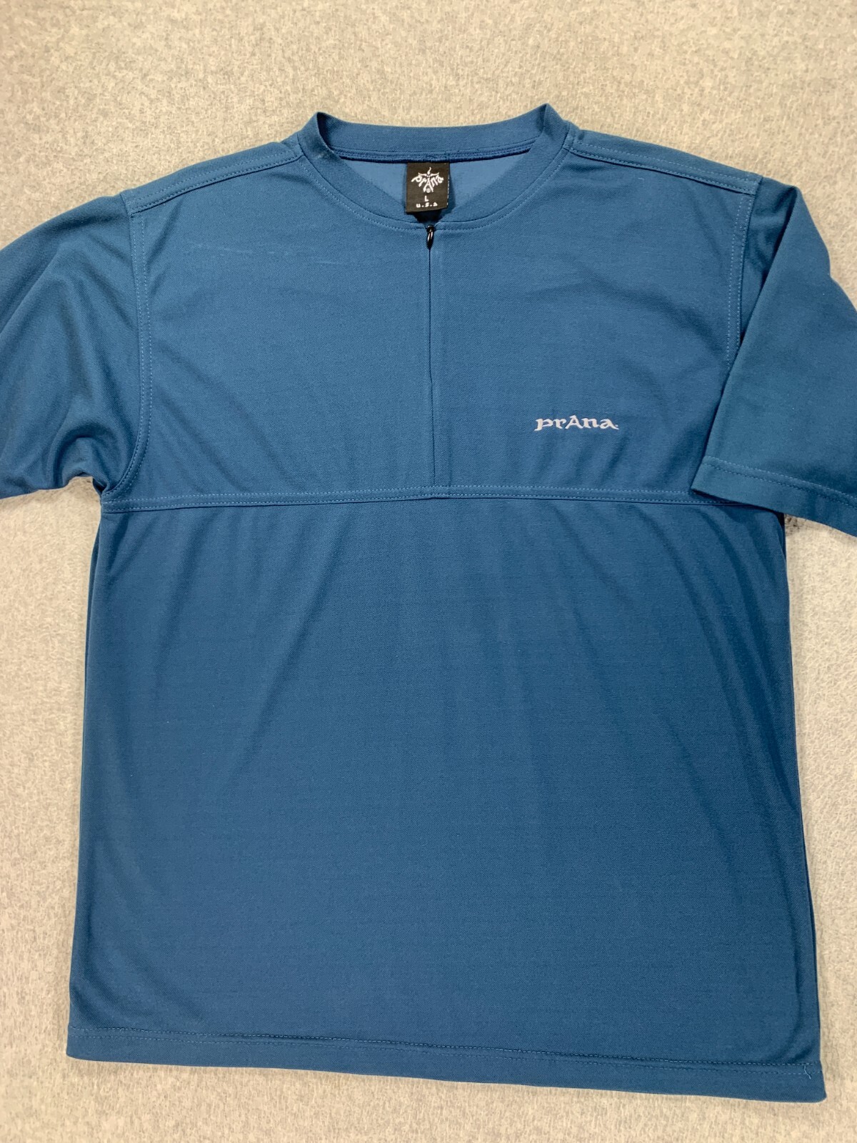 Prana 1/2 Zip Short Sleeve Climbing Hiking Casual Shirt (Men’s Large) Blue
