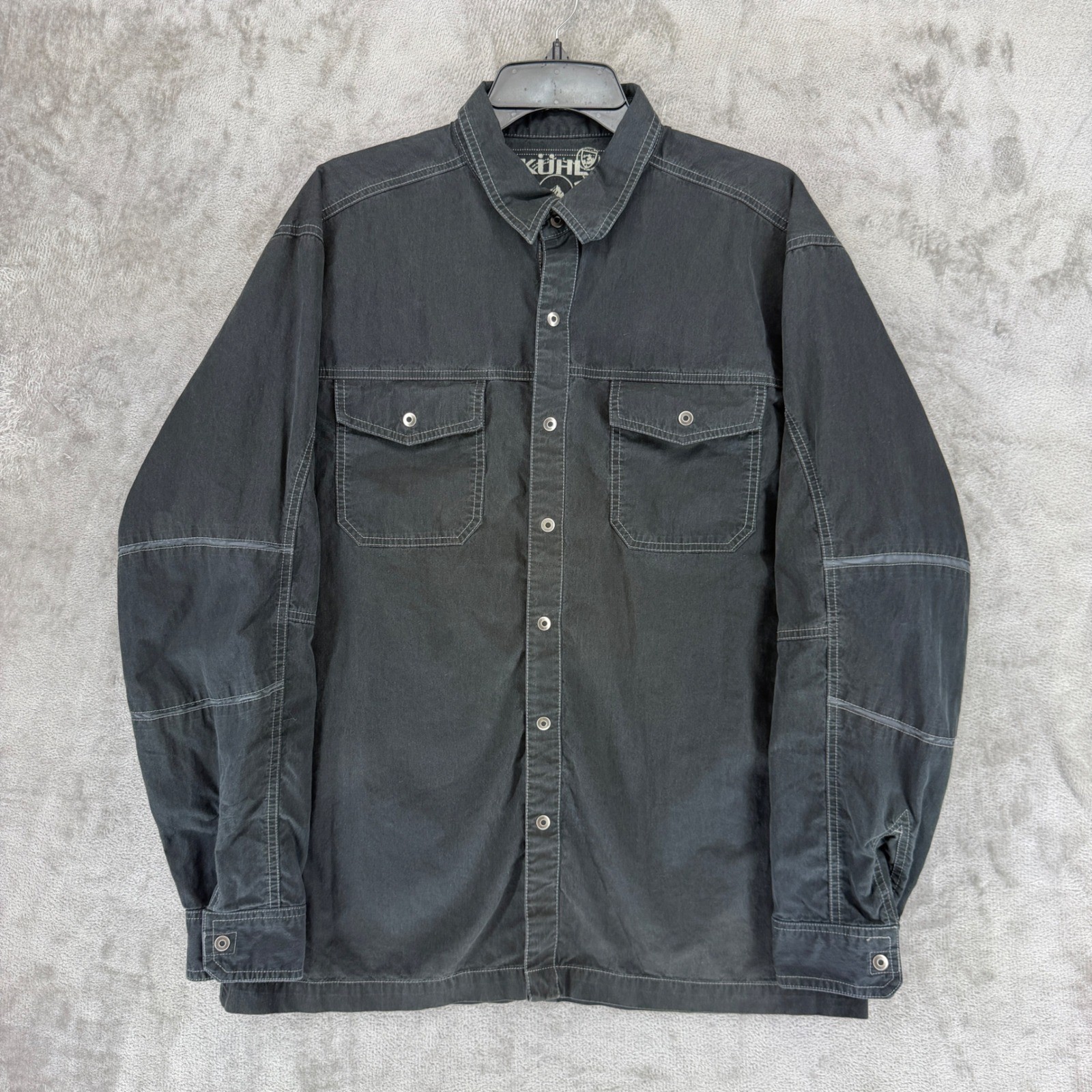 Kuhl Mens Large Black Cotton Nylon Snap Front Long Sleeve Utility Shirt 15F