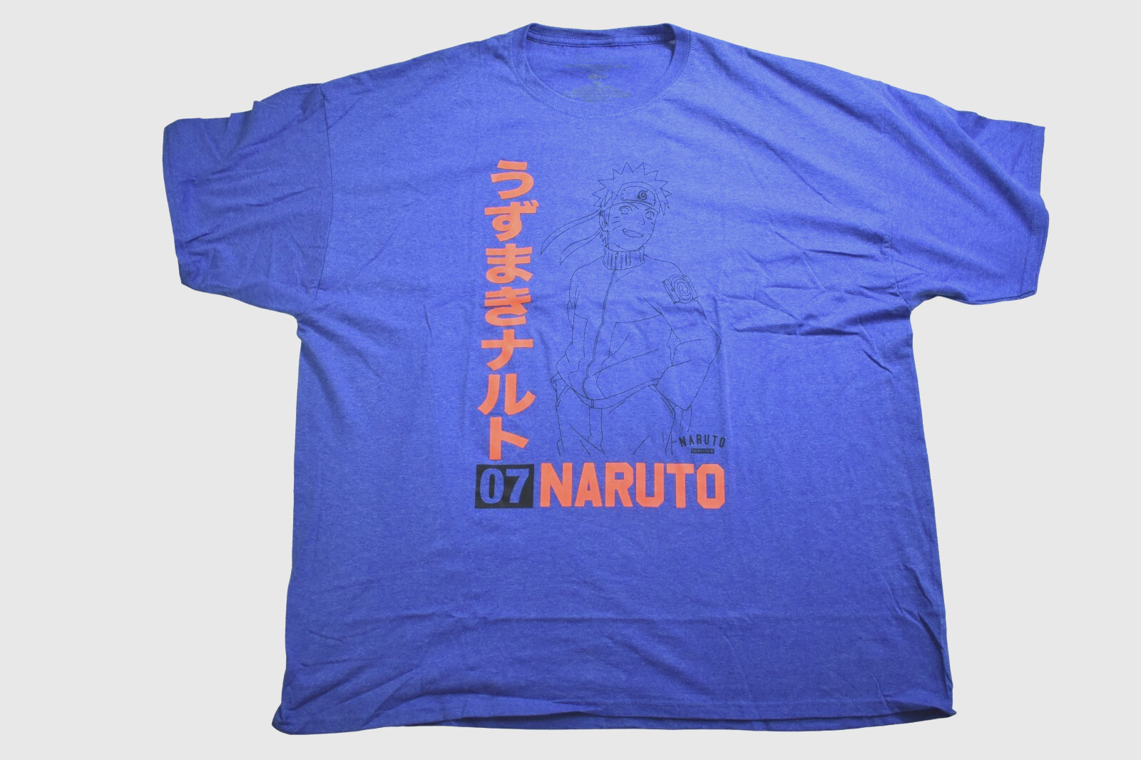 Naruto Mens Naruto 07 Royal Blue Heather Kanji Print Shirt New 2XL, 3XL, 4XL