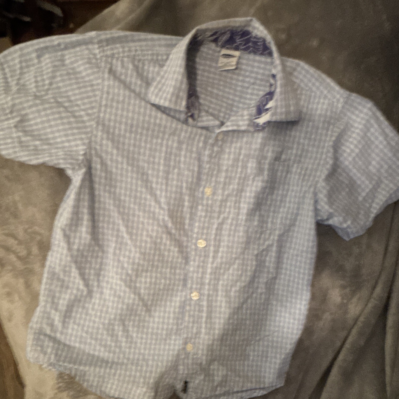 2000s Old Navy Men’s L Blue/White Check Woven Short Sleeve Button-Front Shirt