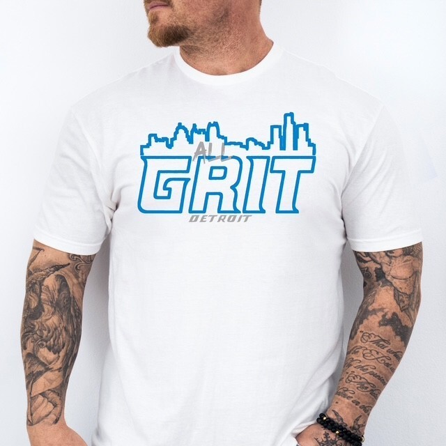 ALL GRIT, Detroit Motor City Football themed Pre-Shrunk Ring Spun Cotton T-Shirt