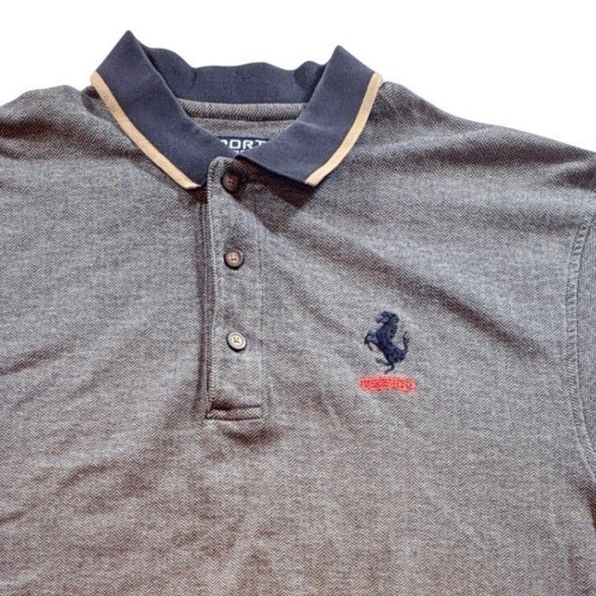 Port Authority Ferrari Polo Shirt Mens Large Gray Herringbone Cotton Golf Tee