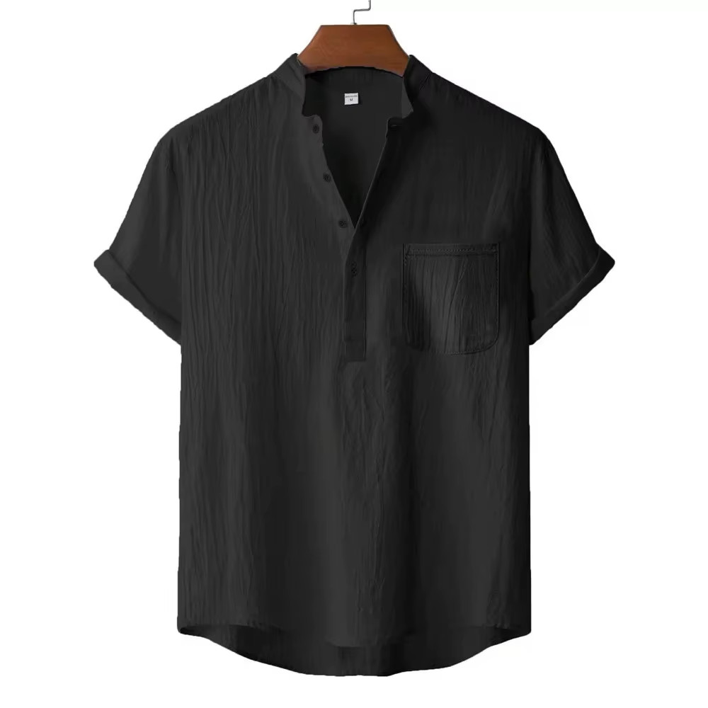 Men’s Cotton Linen Henley Shirt Short Sleeve Casual Beach Summer Lightweight Top
