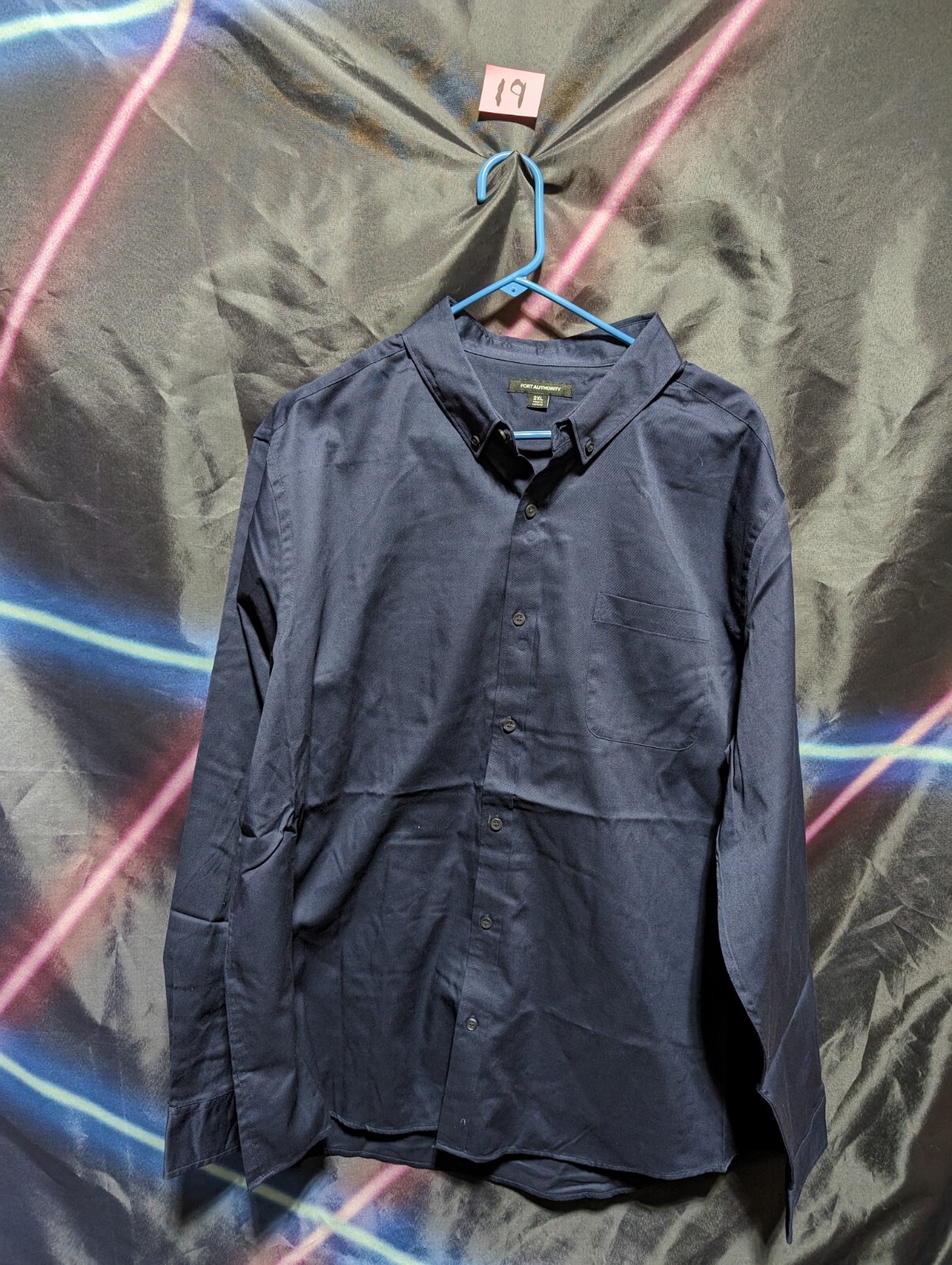 Port Authority Men’s Long Sleeve Pocket Navy Blue Poplin Button Down Shirt 2XL