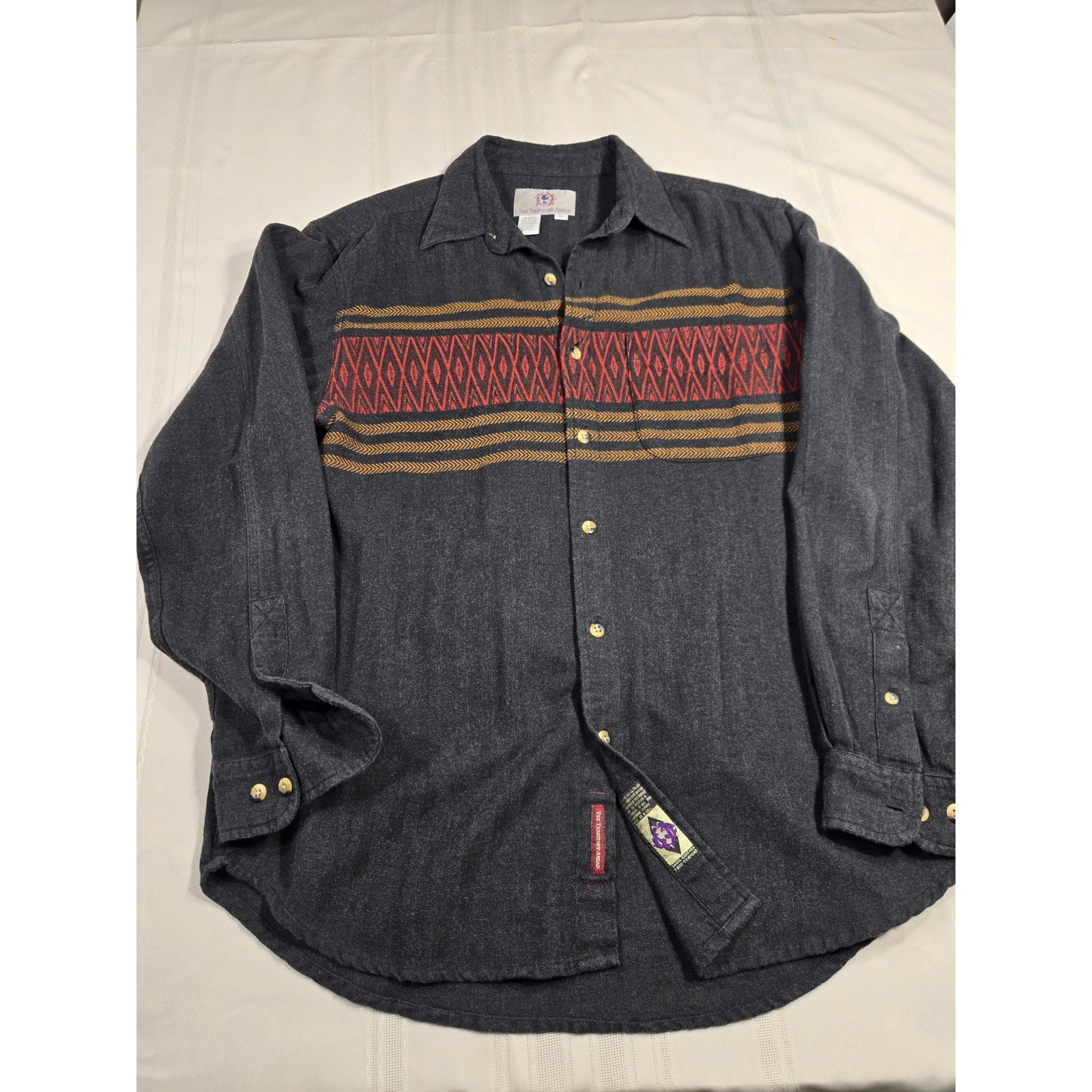 The Territory Ahead Mens Medium Grey Herringbone Southwestern Flannel Shirt M
