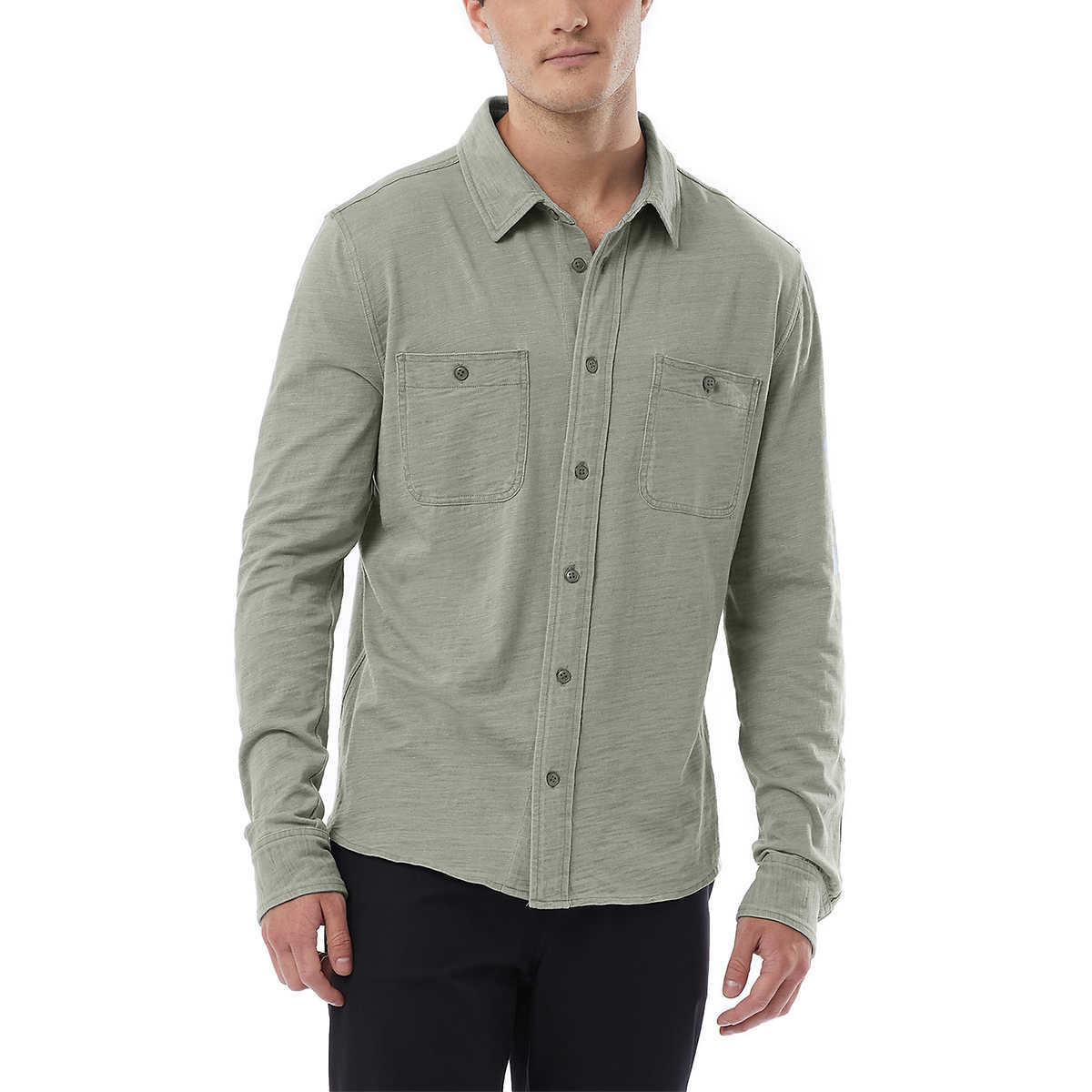 32 Degrees Men’s Long Sleeve Button Down Shirt, Knit Fabrication, Relaxed Fit